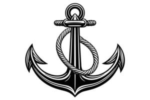 Black and white anchor with chain isolated on white background vector