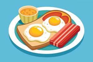 Breakfast plate with eggs, bacon, and toast illustration isolated on white background vector