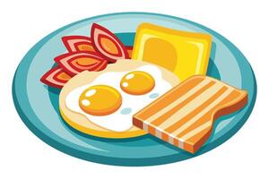 A breakfast plate with eggs, bacon and toast isolated on white background vector