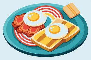 A breakfast plate with eggs, bacon, and toast illustration isolated on white background vector