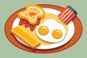 Breakfast plate with eggs, bacon and toast isolated on white background vector