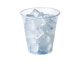A plastic cup filled with ice cubes isolated on a transparent background drinks design png