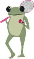 Cartoon frog enjoying a game of badminton with a racket png