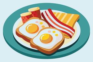 A Breakfast plate with eggs, toast, bacon, and juice illustration vector