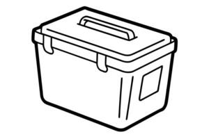 Plastic toolbox isolated on white background, simple line art style vector