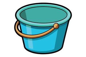 Blue bucket with brown handle isolated on white background vector