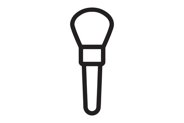 Simple black line drawing of a makeup brush.