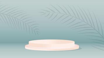 Elegant pastel podium background with soft leaf shadows perfect for showcasing products in clean and modern promotional displays or branding visuals. vector