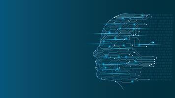 Abstract digital face design with electronic circuits and glowing tech lines on a futuristic blue background, ideal for technology themes and innovation concepts vector