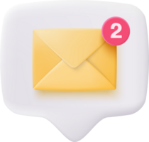 3d mail envelope icon with notification new message. Minimal email letter with paper read icon png