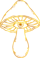 Mushroom with all seing eye with golden foil effect. png