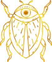 Beatle with all seing eye with golden foil effect. png