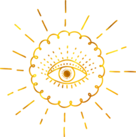Sun with all seing eye with golden foil effect. png
