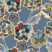 a blue and gray floral pattern with many different colors vector
