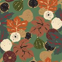 a pattern with leaves and fruit on it vector