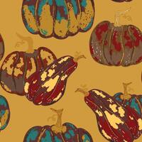 a seamless pattern with pumpkins and squash vector
