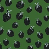 a pattern of black strawberries on a green background vector
