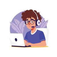 Audio Meeting using Laptop Illustration. EPS 10 File vector