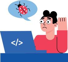 A character using debug mode function, flat style illustration vector