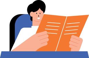 A flat style illustration of a reading character vector