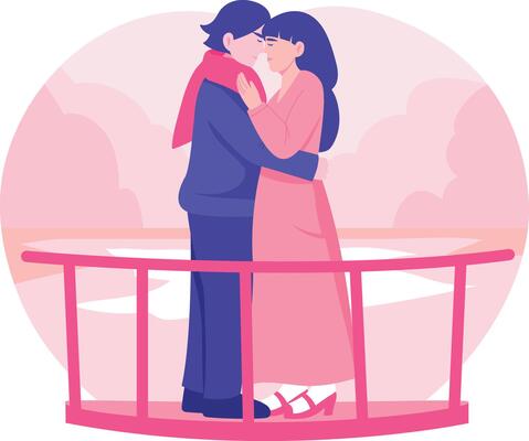 A flat style illustration showing couple love