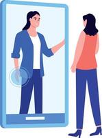A flat style illustration showing persons doing virtual interaction vector