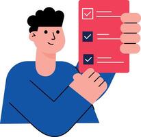 A character holding a task list, flat style illustration vector
