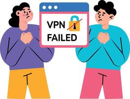 A flat style illustration showing a vpn failed connection vector