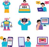 Collection of Flat Style 404 Problem Illustrations vector
