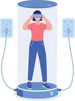 A flat style illustration showing a person using vr treadmill vector