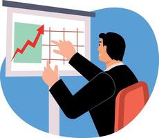 A flat style illustration showing a character checking profit chart vector