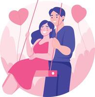 A flat style illustration showing a couple happily swinging together vector