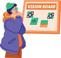 A flat style illustration showing a person looking at vision board vector
