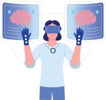 A flat style illustration showing a person using vr technology vector