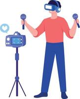 A flat style illustration showing a person doing vr streaming vector