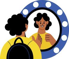 A flat style illustration showing reflection of a person vector
