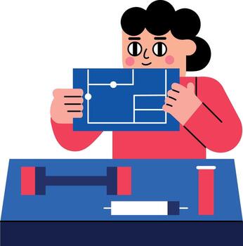 Flat illustration showing a character assembling components vector