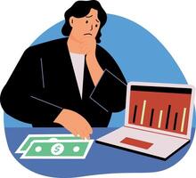 Flat style illustration showing a worried character vector