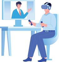 A flat style illustration showing a person taking virtual interview vector