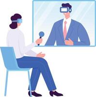 A flat style illustration showing two persons doing virtual meeting vector
