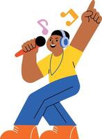 Flat style illustration depicting a person happily singing vector