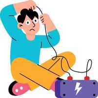 Flat style illustration showing a character fixing broken cable vector