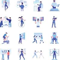 Collection of VR Technolgy Flat Style Illustrations vector