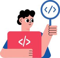 A software developer doing code analysis, flat illustration vector