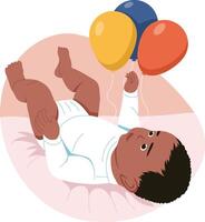 A flat style illustration showing baby playing with balloons vector