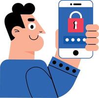 A character holding a secure device, flat illustration vector