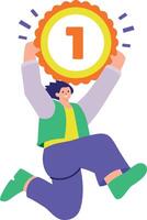 A flat style illustration showing a person got first position vector
