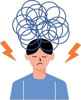 A flat style illustration of an overthinking character vector