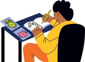 A flat style illustration showing a boy sketching on notebook vector