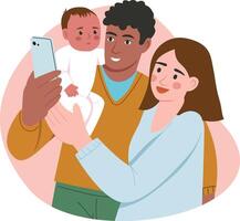 A flat style illustration showing family taking selfie vector